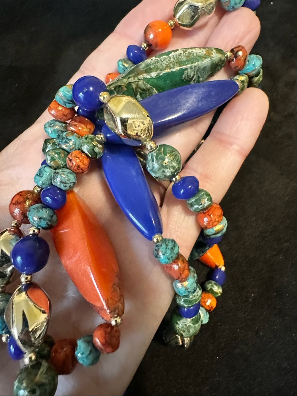 Artisan boho Multicolor Beaded Necklace in Turquoise, Coral